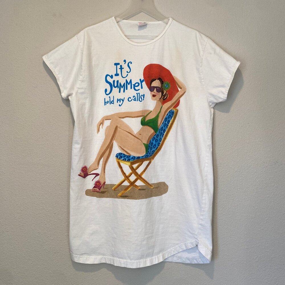 Vintage Summer T-Shirt Pajama Dress "It's‎ Summer, Hold My Calls" One Size